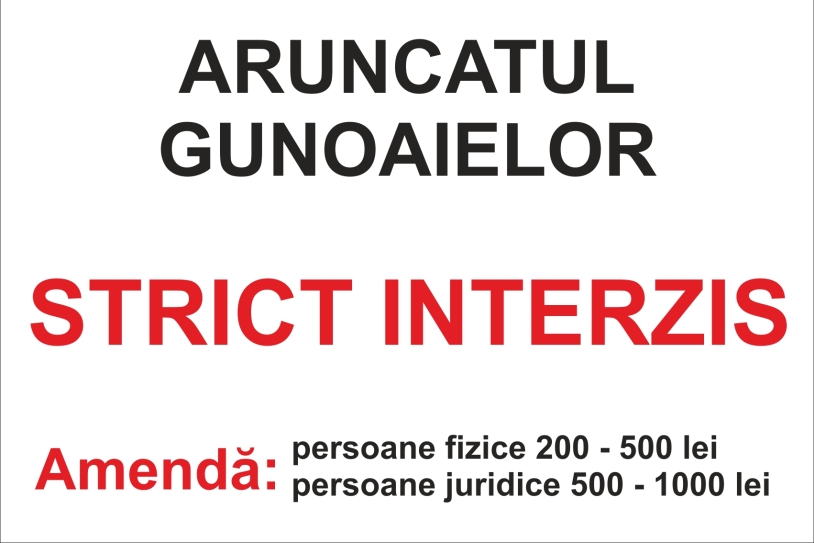 Primaria Patarlagele panou - interzis aruncatul gunoaielor 60x40cm